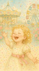 Joyful child amidst whimsical carnival.