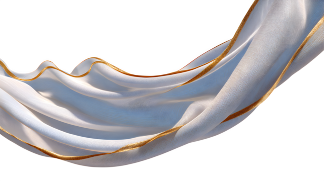 Elegant draped fabric with gold trim, isolated on transparent background - Powered by Adobe