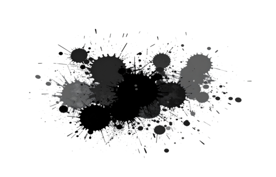 Schwarzer Wasserfarben-Splash auf weißem Hintergrund – Freisteller, transparent, künstlerische Textur