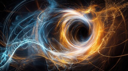 Naklejka premium Abstract light swirls forming a cosmic vortex in dark space