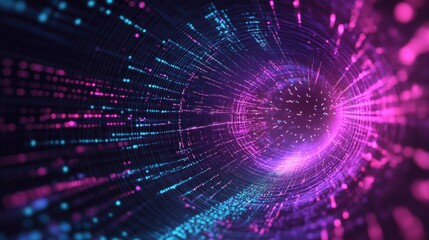 Abstract tunnel with pink and blue lights in digital space