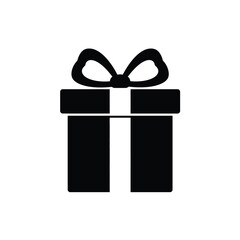 Black gift box with ribbon icon present