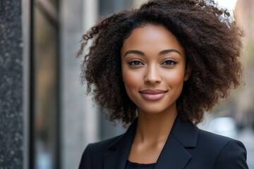 Close-up portrait of a young girl in a brown sweater and glasses, sitting at home, resting her hands on the sofa and smiling at the camera, Generative AI