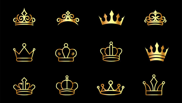 Vector golden crown design. Crown art in different style. Golden crown for king, queen, kingdom, trophy, majestic - Powered by Adobe
