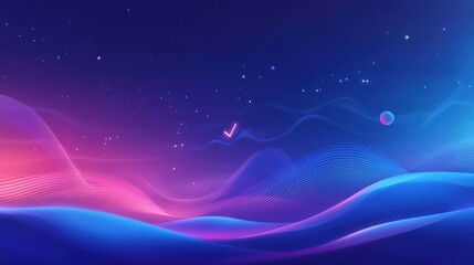Fototapeta premium Abstract digital art depicting glowing, undulating waves of pink and blue, set against a dark, starry backdrop