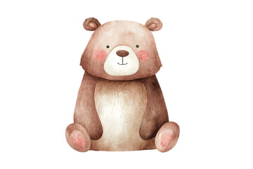 Fototapeta premium Cute watercolor bear. Hand drawn watercolor cute cartoon brown bear. Cute childish animal characters. Cartoon bear.