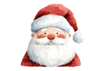 Cute watercolor Santa Claus. Santa avatar wearing a red hat and having a lush white beard. Christmas cartoon characters in watercolor.