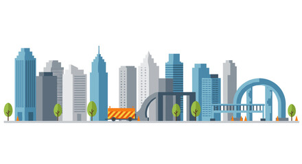 Obraz premium Modern urban cityscape with skyscrapers and road in flat design
