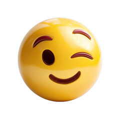 A yellow winking emoticon sphere on black background a fun playful image