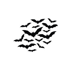 Obraz premium Flock of flying bats silhouette black white