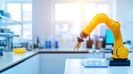 Robot Arm in Laboratory Setting with Glassware