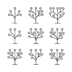 Obraz premium Set of 9 stylized family trees, branching structures, minimal black lines, clean vector collection.