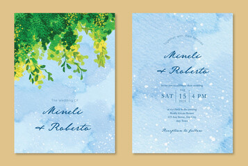 Watercolor Floral Wedding Invitation Card With Greenery Leaves Decoration