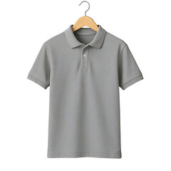 Plain polo shirt on hanger, isolated on transparent background