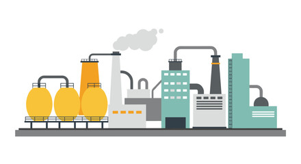 Industrial factory scene with flat design elements and modern architecture