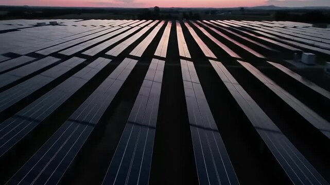 Expansive solar farm capturing sustainable power during twilight