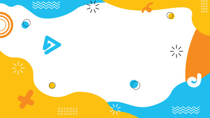 Memphis cartoon colorful splash background with abstract geometric kid design. Trendy 80s-90s Memphis pop art style with fluid shapes and vibrant playful layout