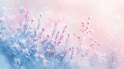 Obraz premium Multiple plants covered in snow in serene outdoor field