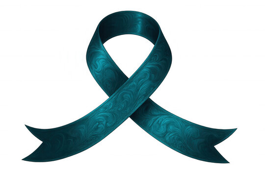 Teal awareness ribbon swirling against transparent background, symbolizing solidarity with sexual assault survivors and mental health support efforts