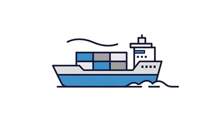 Modern cargo ship illustration delivering goods globally, perfect for logistics, shipping, and international trade projects with a clean, vibrant design