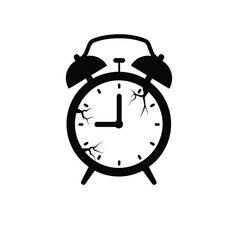 Broken alarm clock icon cracked time