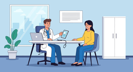 Doctor Explaining Medical Results to a Patient in a Modern Clinic Setting