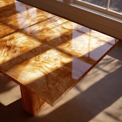 Elegant polished wooden table reflecting natural light indoors