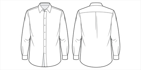 Front and back view of a men's long sleeve dress shirt line art men's shirt mens shirt