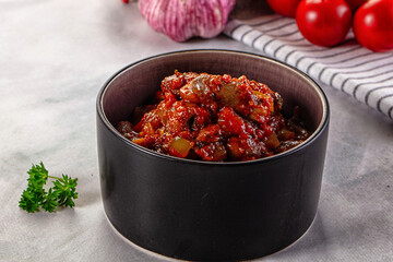 Roasted chicken hearts with vegetables