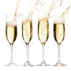 Elegant Champagne Celebration Isolated Set on White Background