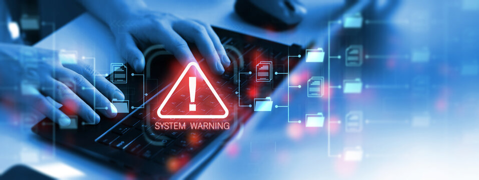 Warning alert  a hacked document data system.Protect your important files and documents.System hack warning alert.System hack warning alert.Ensure privacy, prevent unauthorized access.