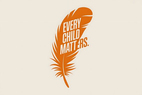 Orange feather with the text Every Child Matters, a powerful symbol of hope and unity