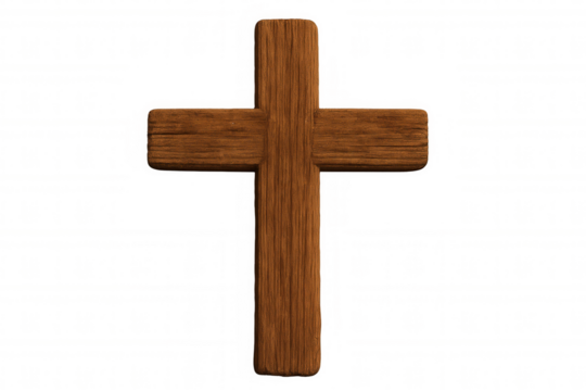 Wooden christian cross on transparent background, representing spiritual symbol of faith, sacrifice, redemption - Powered by Adobe