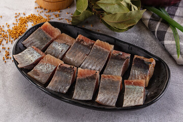 Salted herring fillet pieses snack