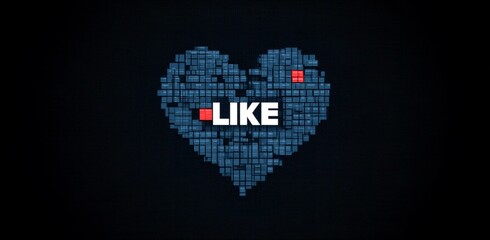 Pixelated Heart 'Like' on Dark Grid Background