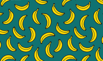 Playful Banana Pattern on Teal Background, pattern, vector, seamless, design, illustration
