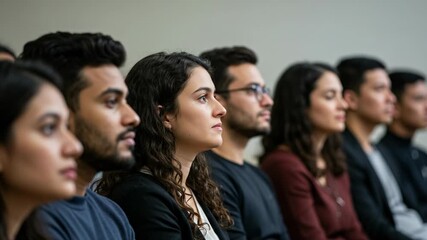 Diverse group of young adults attentively listening in a lecture