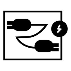 Icon of two connected electric cables with plug ends and lightning symbol, representing connection and energy.