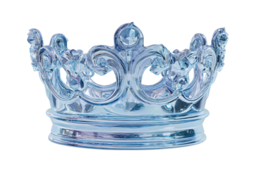 Elegant blue crown with polished metallic finish, scalloped edge, and jewel holders, isolated on transparent background.
