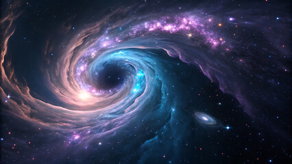 Swirling Cosmic Nebula with Bright Stars and Galactic Core space galaxy