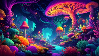 Fluorescent Mushroom Fantasy World