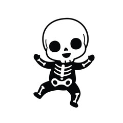 Kawaii skeleton dancing happily icon black