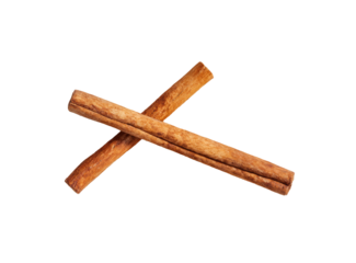 Two crossed cinnamon sticks against black background
