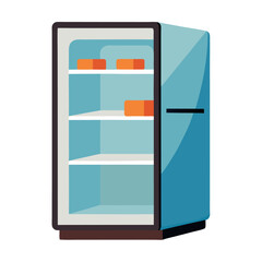 Modern refrigerator with open door vector on white background.