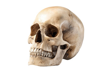 Fototapeta premium Neutrally lit 3D skull model with defined contours and realistic bone shading, isolated on transparent background. 