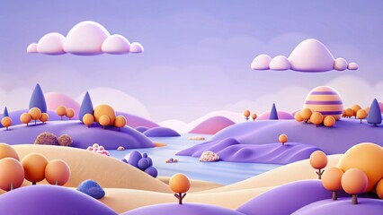 3d whimsical cartoon landscape with pastel colors