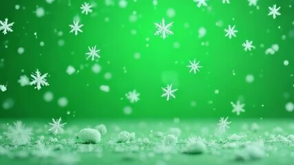 Gentle snowfall descends on a festive green background, creating a magical winter atmosphere. - Powered by Adobe