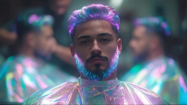 AI Empowered Micro Jobs: Futuristic Hair Salon Experience with Vibrant AI-Enhanced Grooming and Style