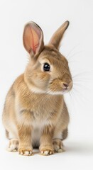 Obraz premium Cute brown rabbit with pink ears isolated on white background