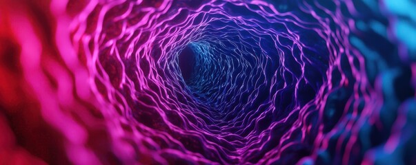 Fototapeta premium A vivid, abstract tunnel of intertwining lines illuminated in vibrant colors, creating a mesmerizing visual effect.